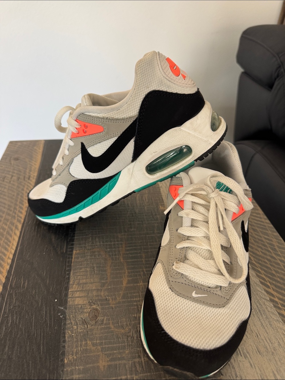 Nike Women's Air Max Sneakers in Black, White, Gray with Teal and Coral Accents